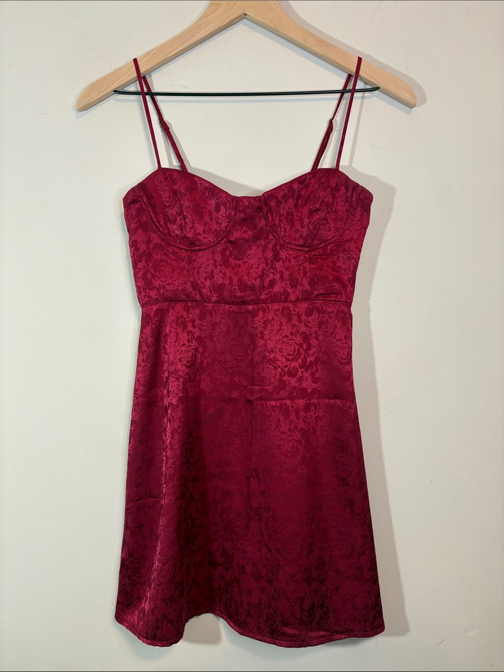 Wine Red Satin Princess Polly Diva Mini Dress Structured Underwire Cup Bust 0